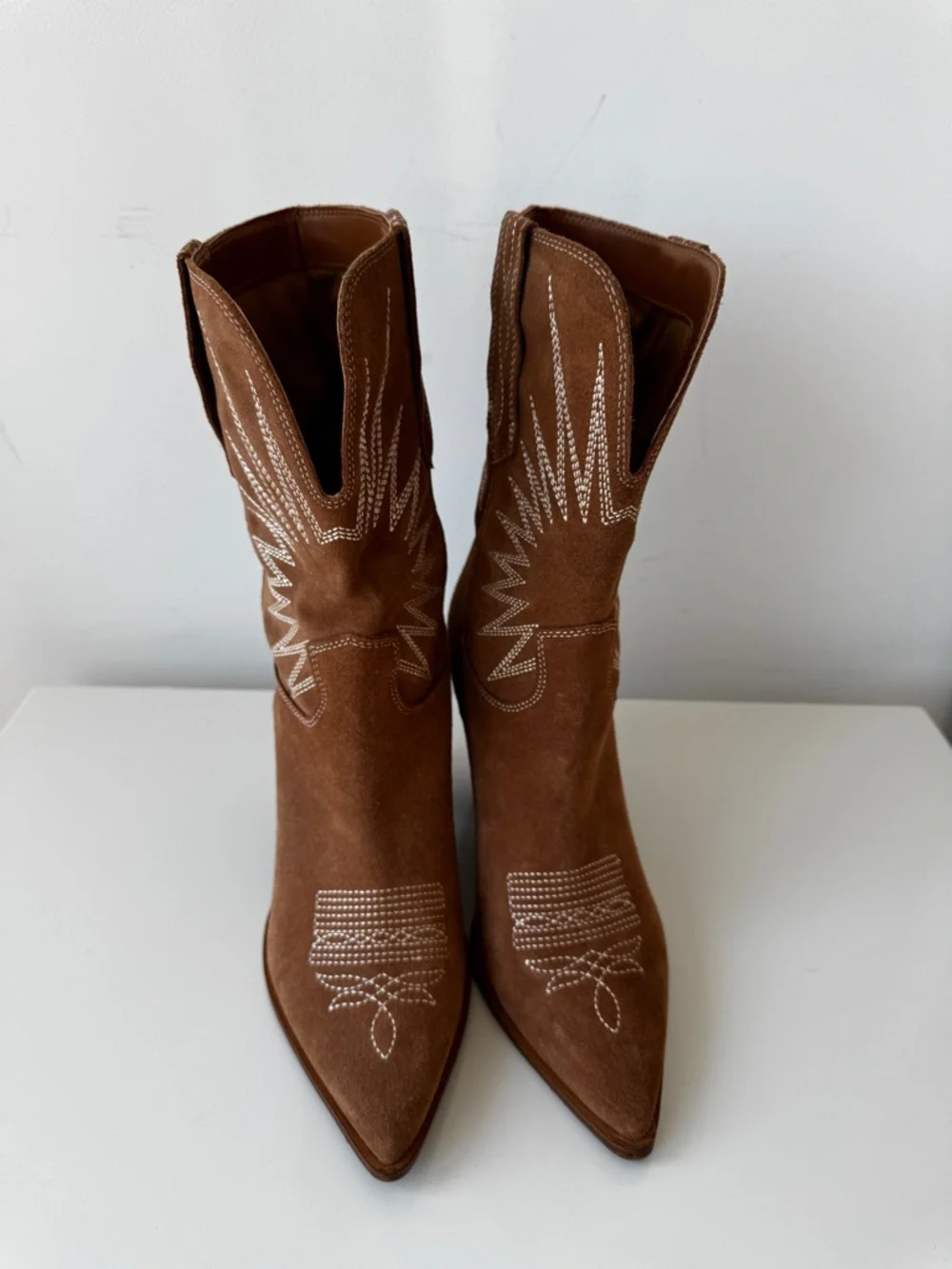 Marc Fisher Rogers Embroidered Suede Western Boot Brown Size 8.5 Women - Picture 2 of 7